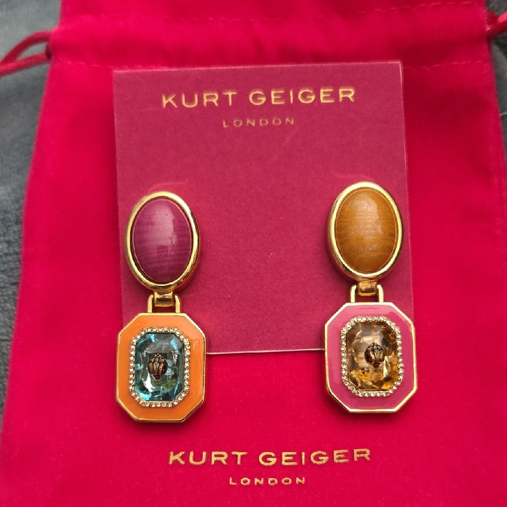 NWT Kurt Geiger Eagle Gold and Multicolor Drop Earrings